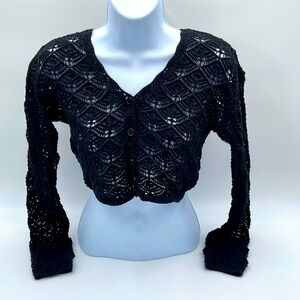 Stitch & Pine Black Cropped Button Down Cardigan Sweater Sustainable Materials
